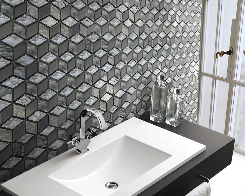 Silver Cubes Pattern 12-in x 12-1/2-in Glass Mosaic Wall Tile( 15.6 sq. ft. /Box )