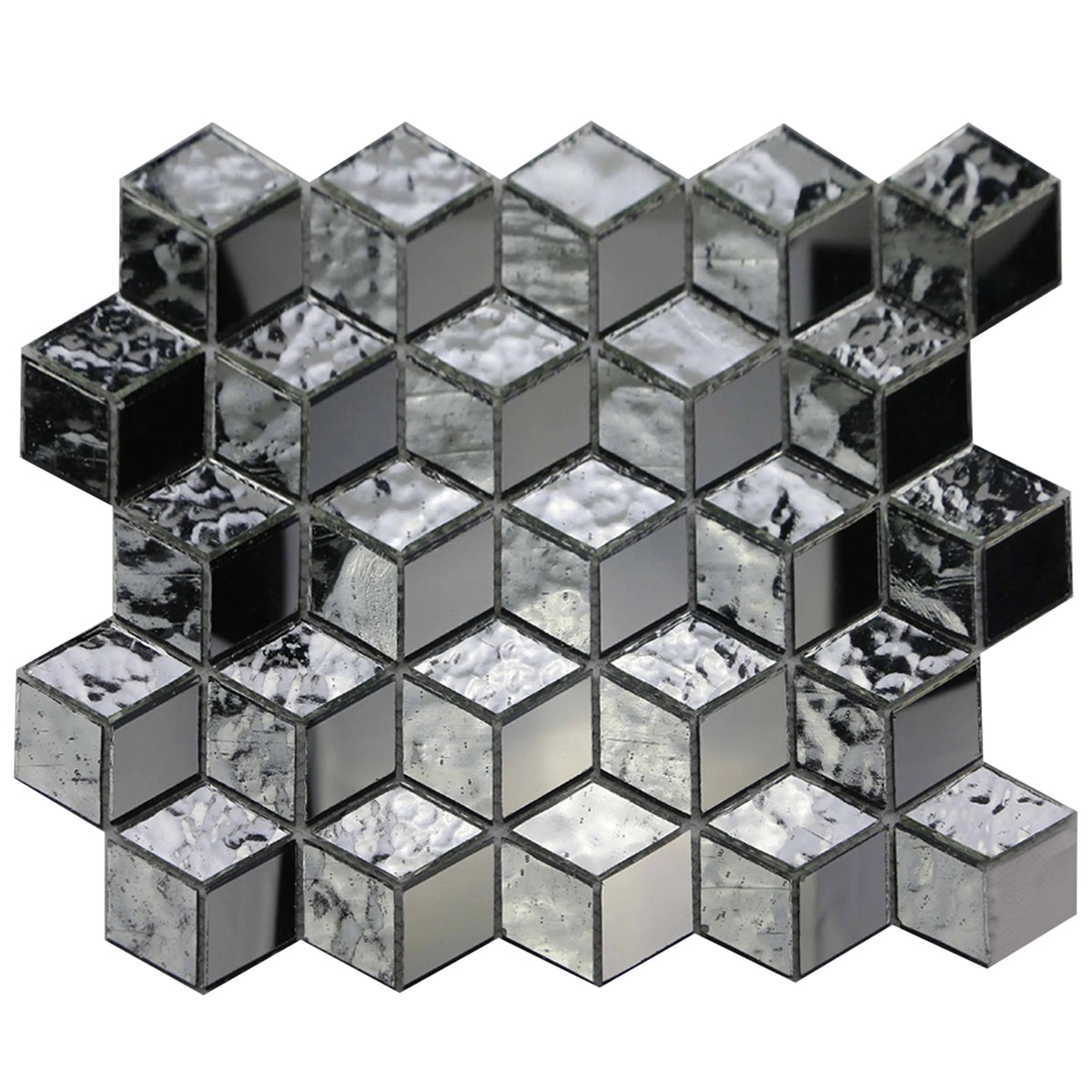 Silver Cubes Pattern 12-in x 12-1/2-in Glass Mosaic Wall Tile( 15.6 sq. ft. /Box )