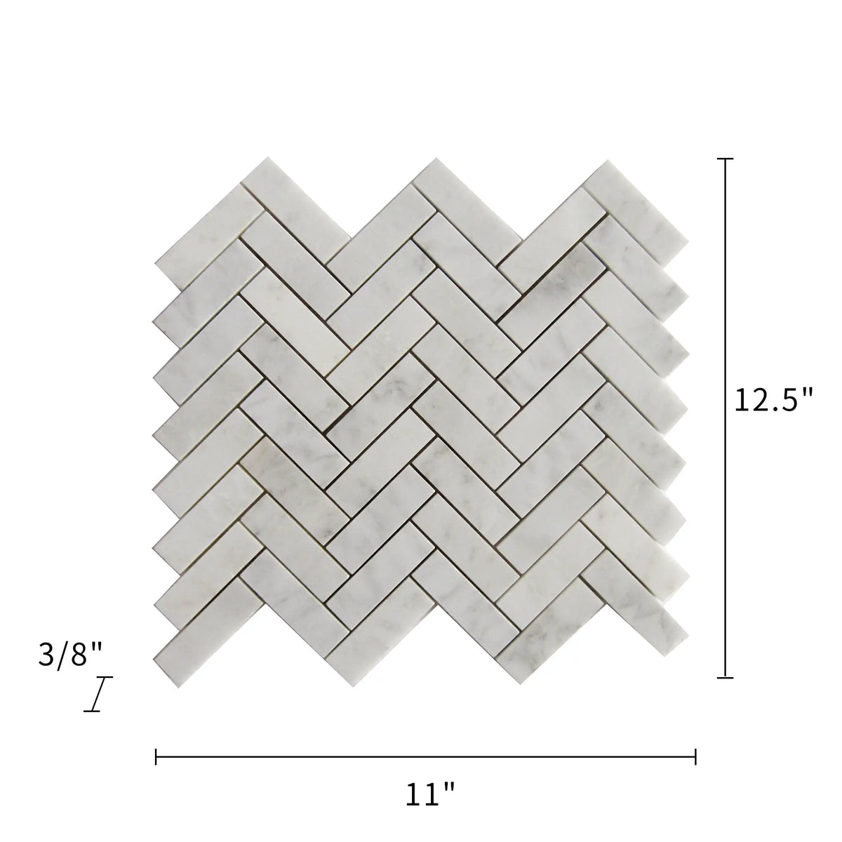 Oriental White Herringbone 12-1/2-in x 11-in Polished Marble Mosaic Wall Tile( 4.75 sq. ft. /Box )