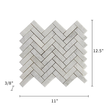 Oriental White Herringbone 12-1/2-in x 11-in Polished Marble Mosaic Wall Tile( 4.75 sq. ft. /Box )