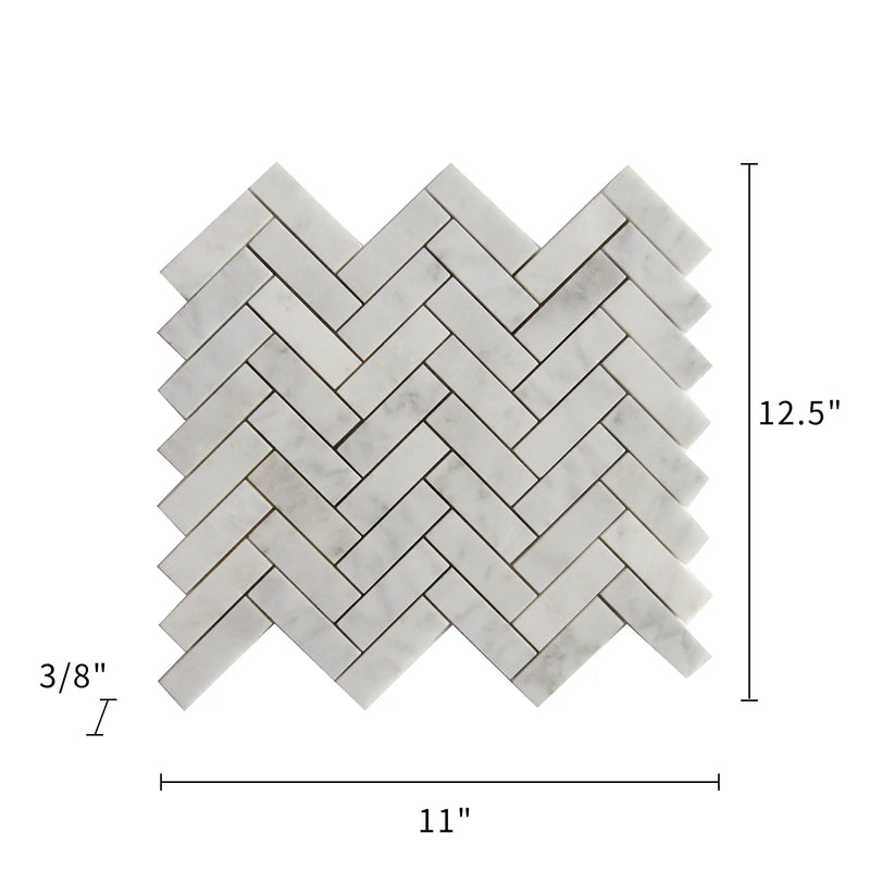 Oriental White Herringbone 12-1/2-in x 11-in Polished Marble Mosaic Wall Tile( 4.75 sq. ft. /Box )
