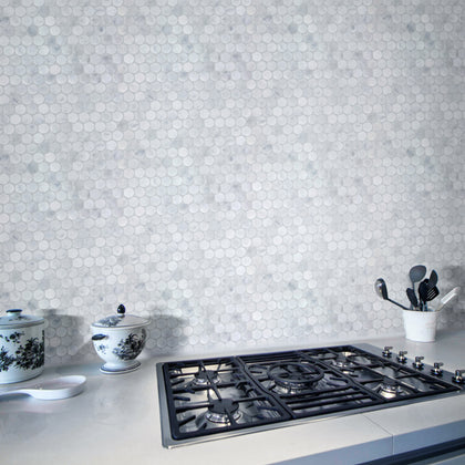 1-in Carrara Honeycomb 12-in x 12-in Polished Marble Mosaic Floor and Wall Tile( 5 sq. ft. /Box )