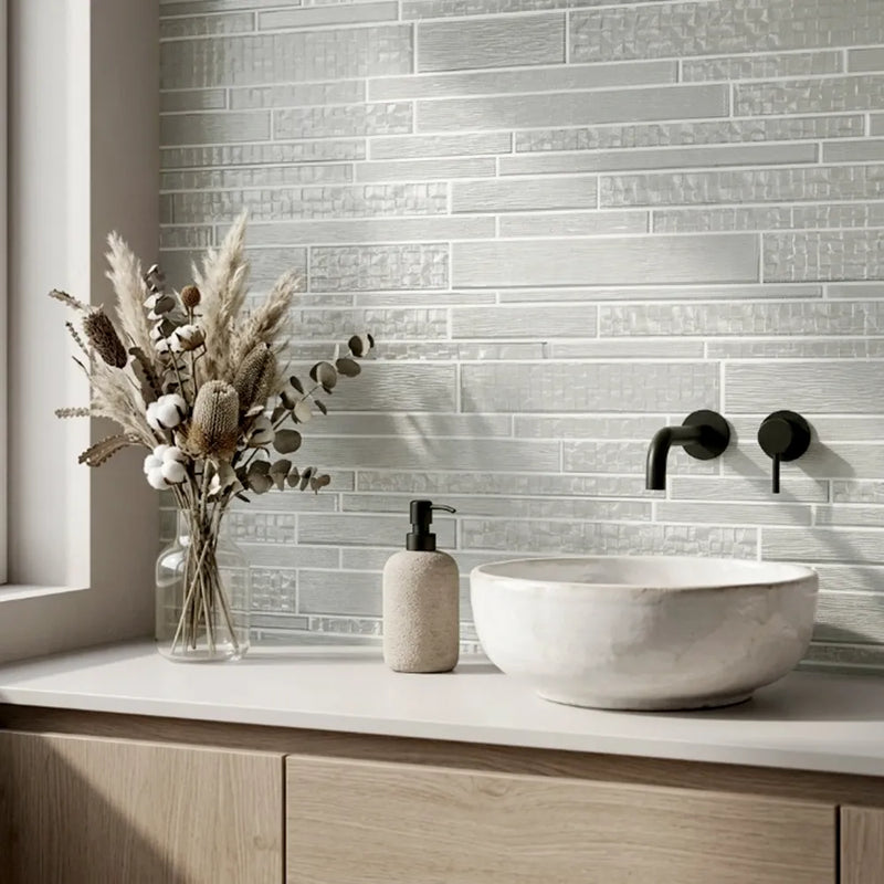 6-in x 18-in Pure Glass Mix Random Strip Mosaic Wall Tile( 7.5 sq. ft. /Box )
