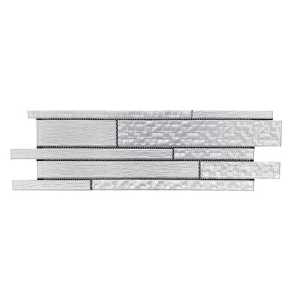 Single 6x18 inch Pure Glass Mix Random Strip Mosaic Wall Tile – sleek glass strips with a random pattern, 0.75 sq. ft per piece