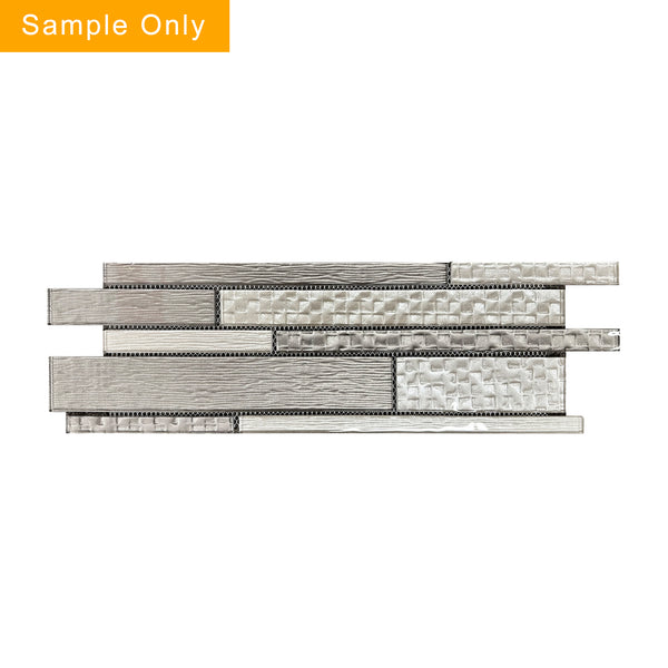 Mixed Neutrals Glass Random Strip Mosaic Wall Tile - Sample (Product Shown is Full Size)