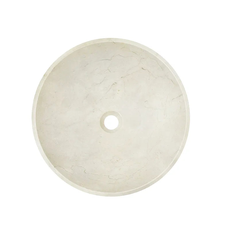 17 Inch round Carrara white marble vessel sink, showcasing its elegant design and natural stone texture.