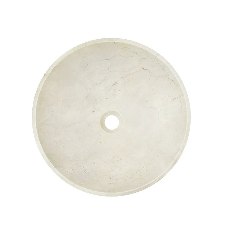 17 Inch round Carrara white marble vessel sink, showcasing its elegant design and natural stone texture.