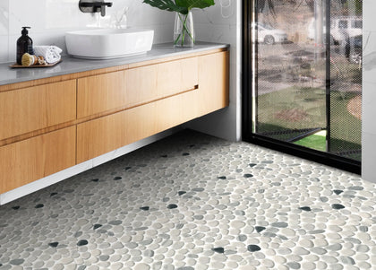 Chinese Zebra Flat Pebble 12-in x 12-in Marble Mosaic Floor Tile( 5 sq. ft. /Box )
