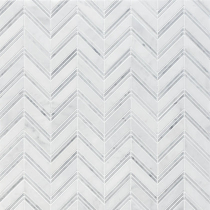Carrara & Oriental White Chevron 12-in x 12-in Polished  Marble Mosaic Wall Tile( 5 sq. ft. /Box )