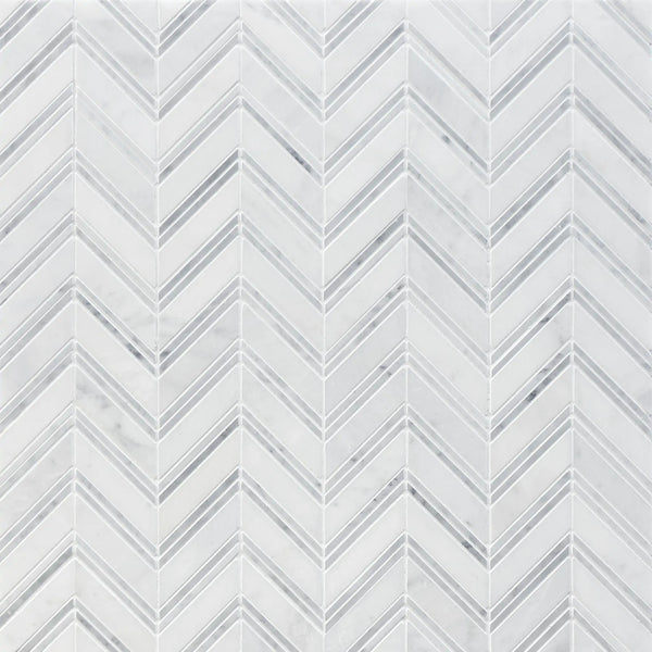 Carrara & Oriental White Chevron 12-in x 12-in Polished  Marble Mosaic Wall Tile( 5 sq. ft. /Box )