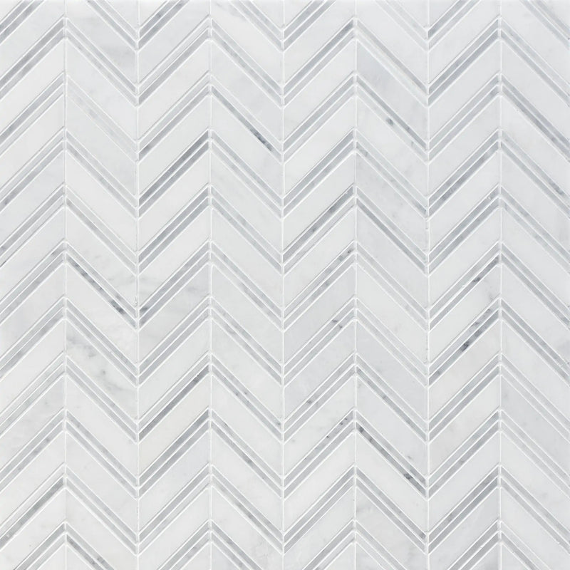 Carrara & Oriental White Chevron Polished  Marble Mosaic Wall Tile - Sample (Product Shown is Full Size)