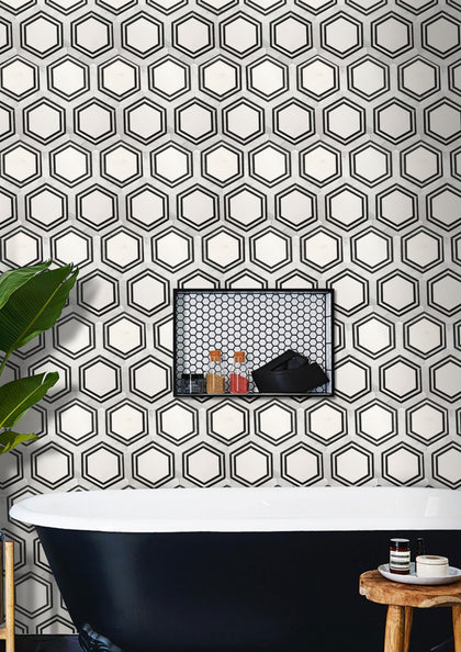 Black & White Hexagon 16-in x 14-in Polished Waterjet Mosaic Floor and Wall Tile( 7.8 sq. ft. /Box )