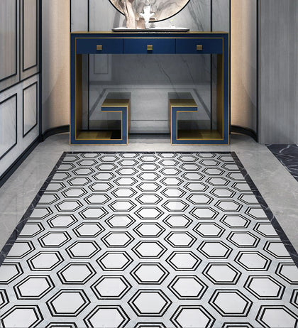 Black & White Hexagon 16-in x 14-in Polished Waterjet Mosaic Floor and Wall Tile( 7.8 sq. ft. /Box )