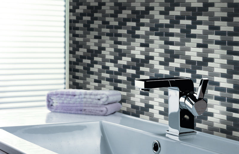 White & Grays Glass Mosaic Wall Tile - Sample (Product Shown is Full Size)