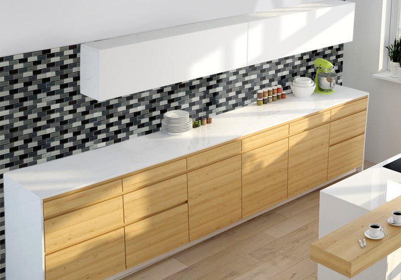 White & Grays Glass Mosaic Wall Tile - Sample (Product Shown is Full Size)