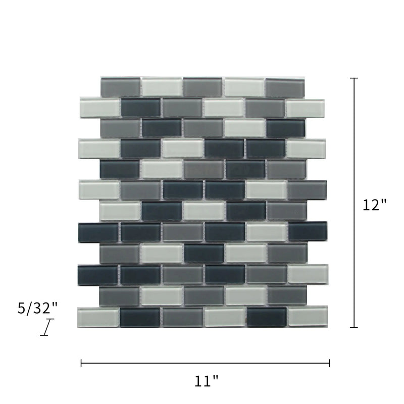 White & Grays Glass Mosaic Wall Tile - Sample (Product Shown is Full Size)