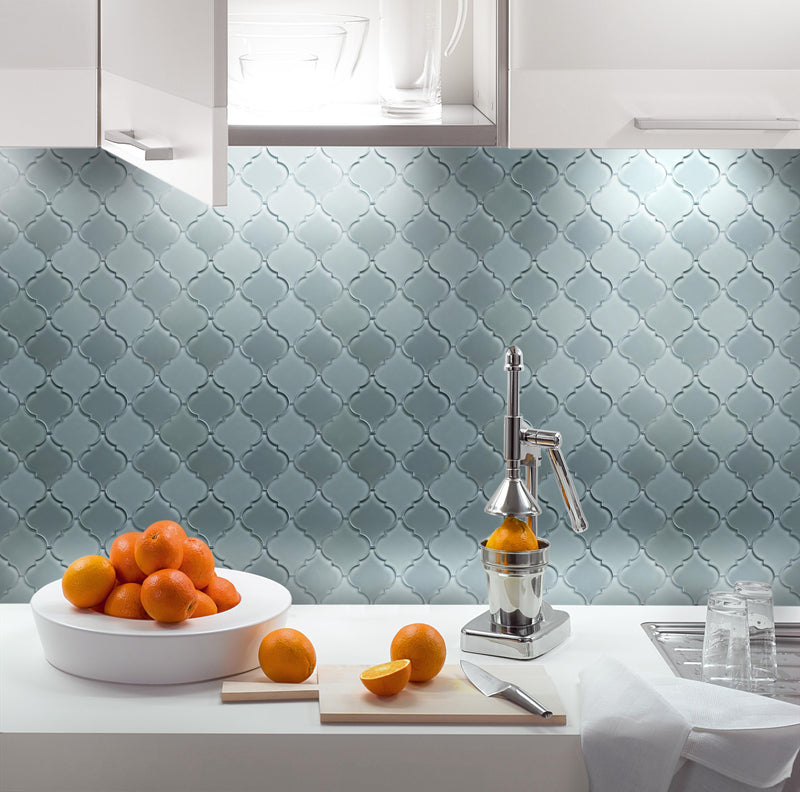 Frosted Mix Lantern Arabesque 12-in x 9-in Glass Mosaic Wall Tile( 7.5 sq. ft. /Box )
