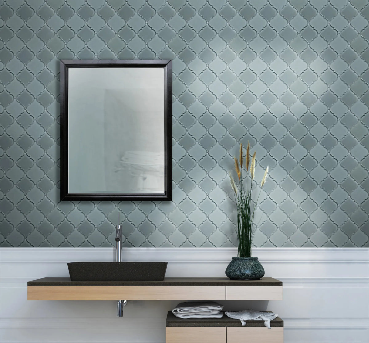 Frosted Mix Lantern Arabesque 12-in x 9-in Glass Mosaic Wall Tile( 7.5 sq. ft. /Box )