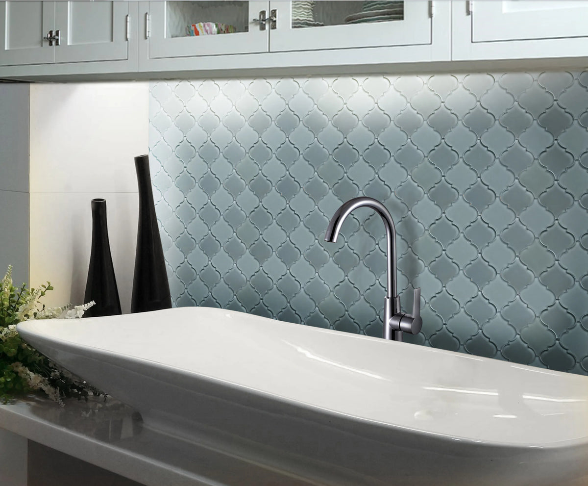 Frosted Mix Lantern Arabesque 12-in x 9-in Glass Mosaic Wall Tile( 7.5 sq. ft. /Box )
