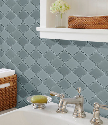 Frosted Mix Lantern Arabesque 12-in x 9-in Glass Mosaic Wall Tile( 7.5 sq. ft. /Box )