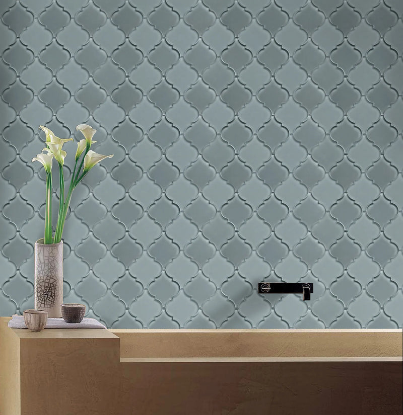 Frosted Mix Lantern Arabesque 12-in x 9-in Glass Mosaic Wall Tile( 7.5 sq. ft. /Box )