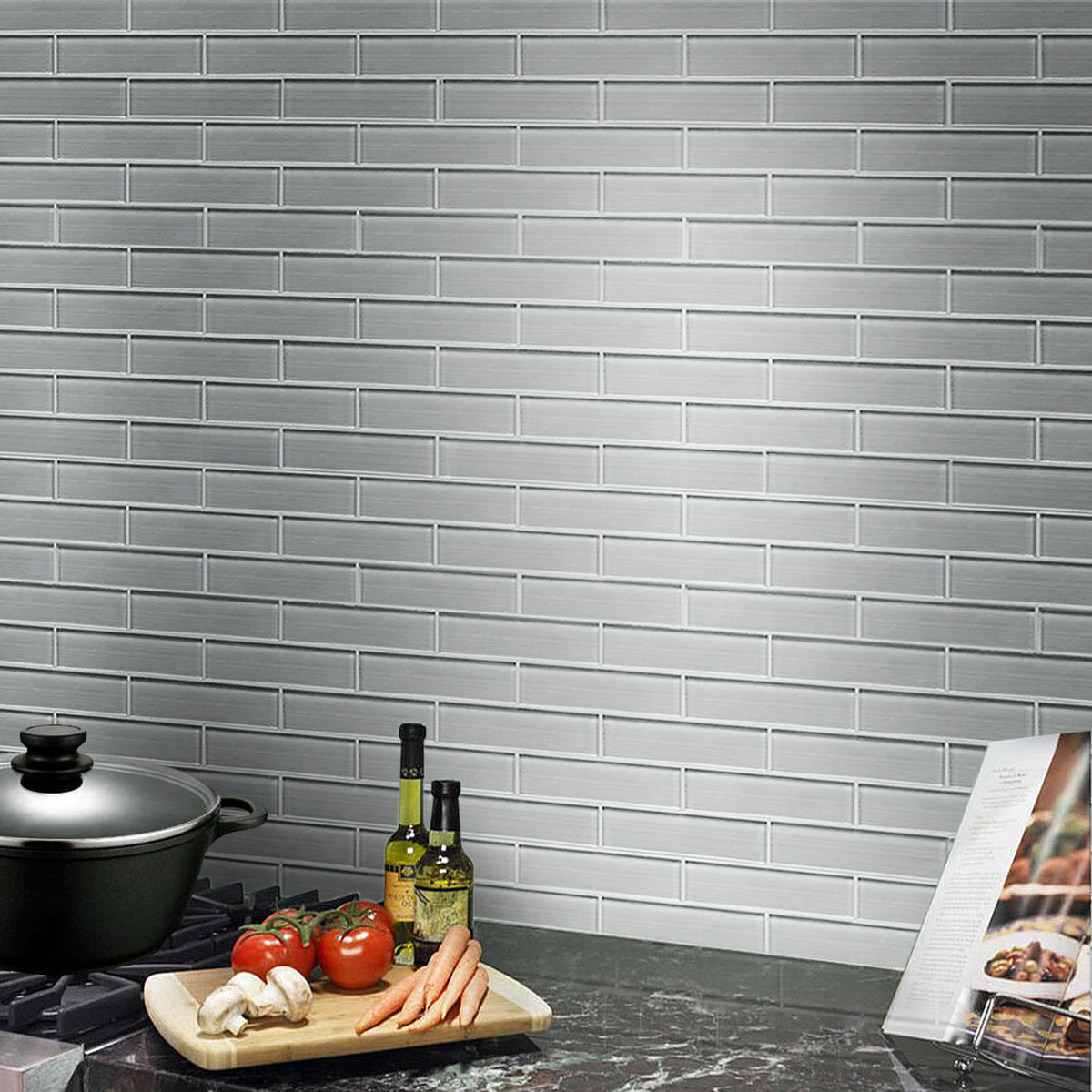 Space Gray 12-in x 12-in Linen Glass Wall Tile( 11 sq. ft. /Box )
