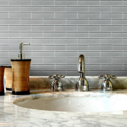Space Gray Linen Glass Wall Tile - Sample (Product Shown is Full Size)