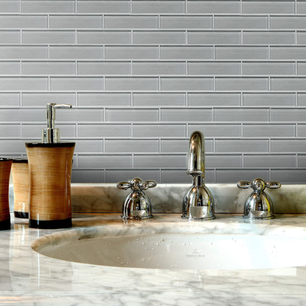 Space Gray 12-in x 12-in Linen Glass Wall Tile( 11 sq. ft. /Box )