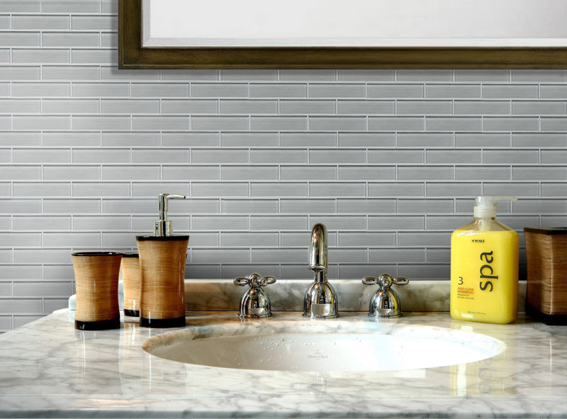 Space Linen Gray 3-in x 12-in Glass Wall Tile( 5 sq. ft. /Box )