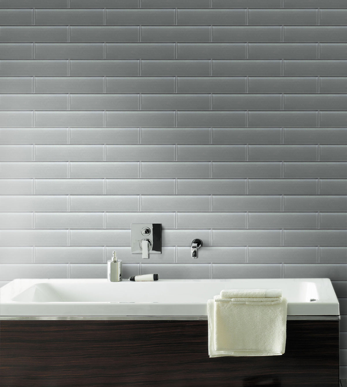 Space Linen Gray 3-in x 12-in Glass Wall Tile( 5 sq. ft. /Box )