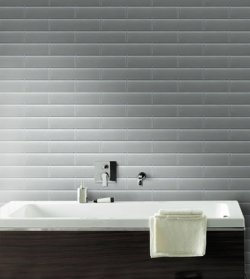 Space Linen Gray 3-in x 12-in Glass Wall Tile( 5 sq. ft. /Box )