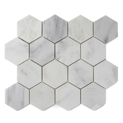 3-in Oriental White Hexagon 12-in x 10-in Polished Marble Mosaic Floor and Wall Tile - Sample (Product Shown is Full Size)