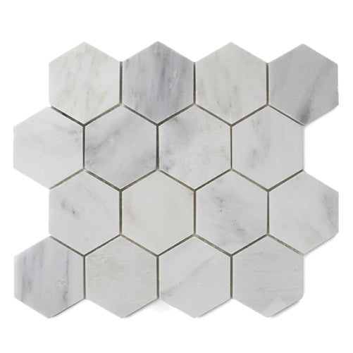 3-in Oriental White Hexagon 12-in x 10-in Polished Marble Mosaic Floor and Wall Tile - Sample (Product Shown is Full Size)