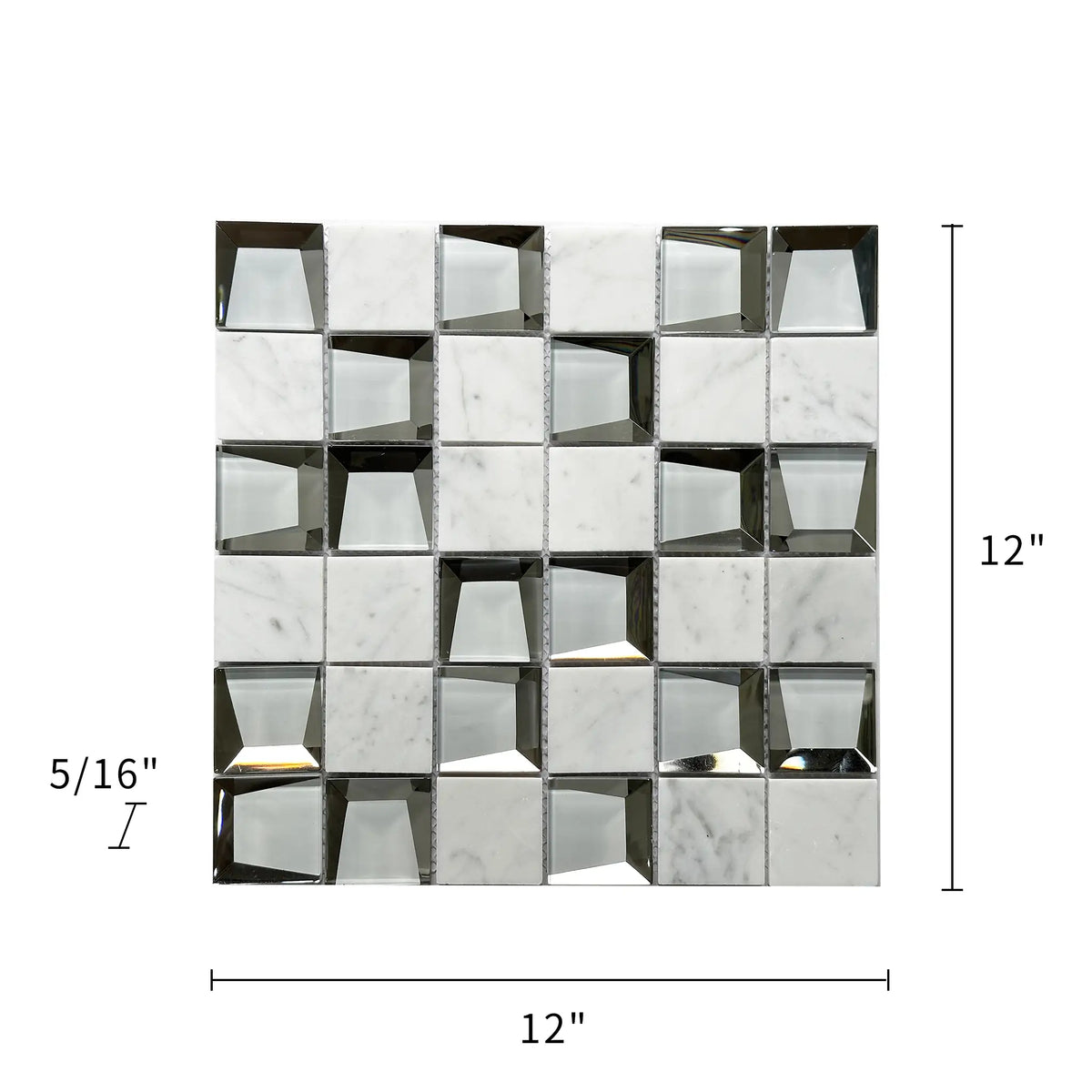12-in x 12-in Carrara & 3D Glass Mix Glass with Marble Mosaic Wall Tile( 10 sq. ft. /Box )