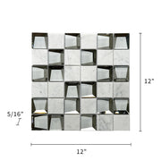 12-in x 12-in Carrara & 3D Glass Mix Glass with Marble Mosaic Wall Tile( 10 sq. ft. /Box )