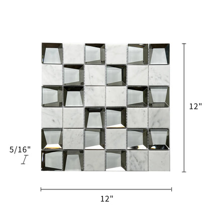 12-in x 12-in Carrara & 3D Glass Mix Glass with Marble Mosaic Wall Tile( 10 sq. ft. /Box )