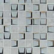 12-in x 12-in Carrara & 3D Glass Mix Glass with Marble Mosaic Wall Tile( 10 sq. ft. /Box )