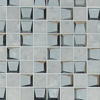 12-in x 12-in Carrara & 3D Glass Mix Glass with Marble Mosaic Wall Tile( 10 sq. ft. /Box )