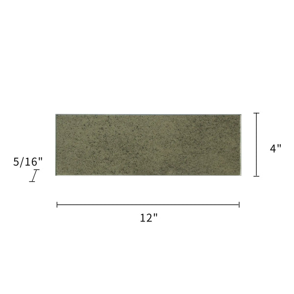 Size diagram of 4x12 inch Antique Mirror Unbeveled Glass Mosaic Tile – labeled for wall installation, 0.33 sq. ft coverage
