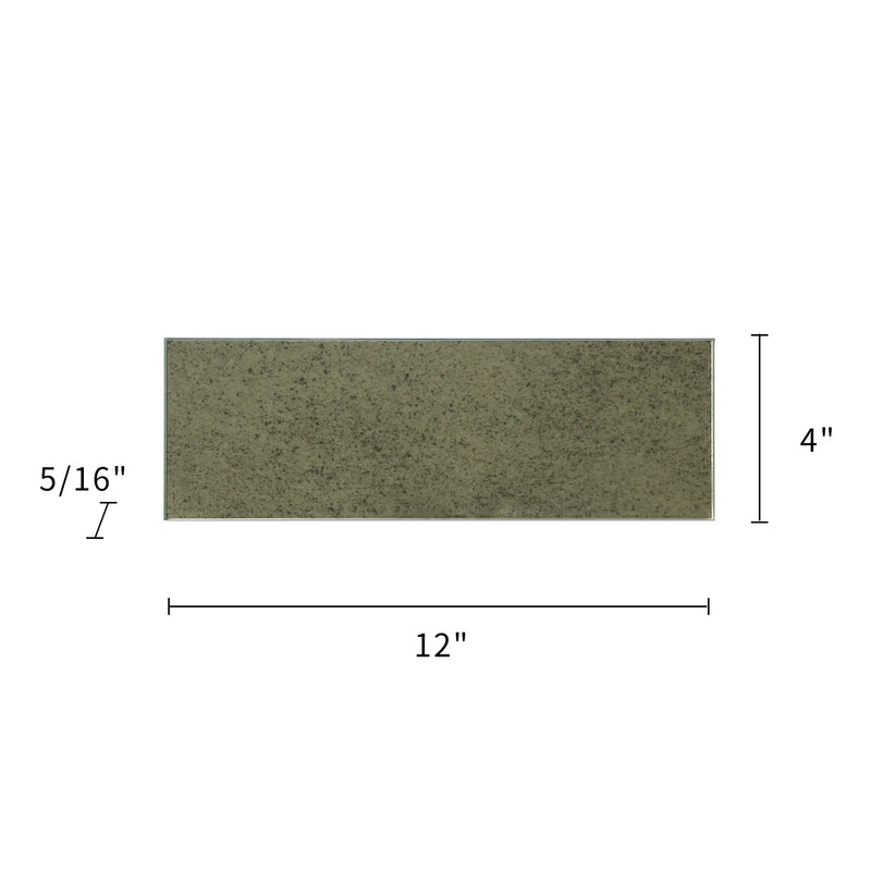 Size diagram of 4x12 inch Antique Mirror Unbeveled Glass Mosaic Tile – labeled for wall installation, 0.33 sq. ft coverage