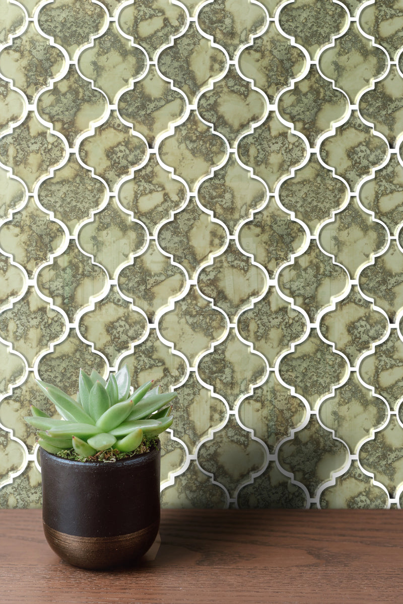 arabesque Lantern Antique Mirror Distressed 12-in x 9-in Glass Mosaic Wall Tile( 7.5 sq. ft. /Box )