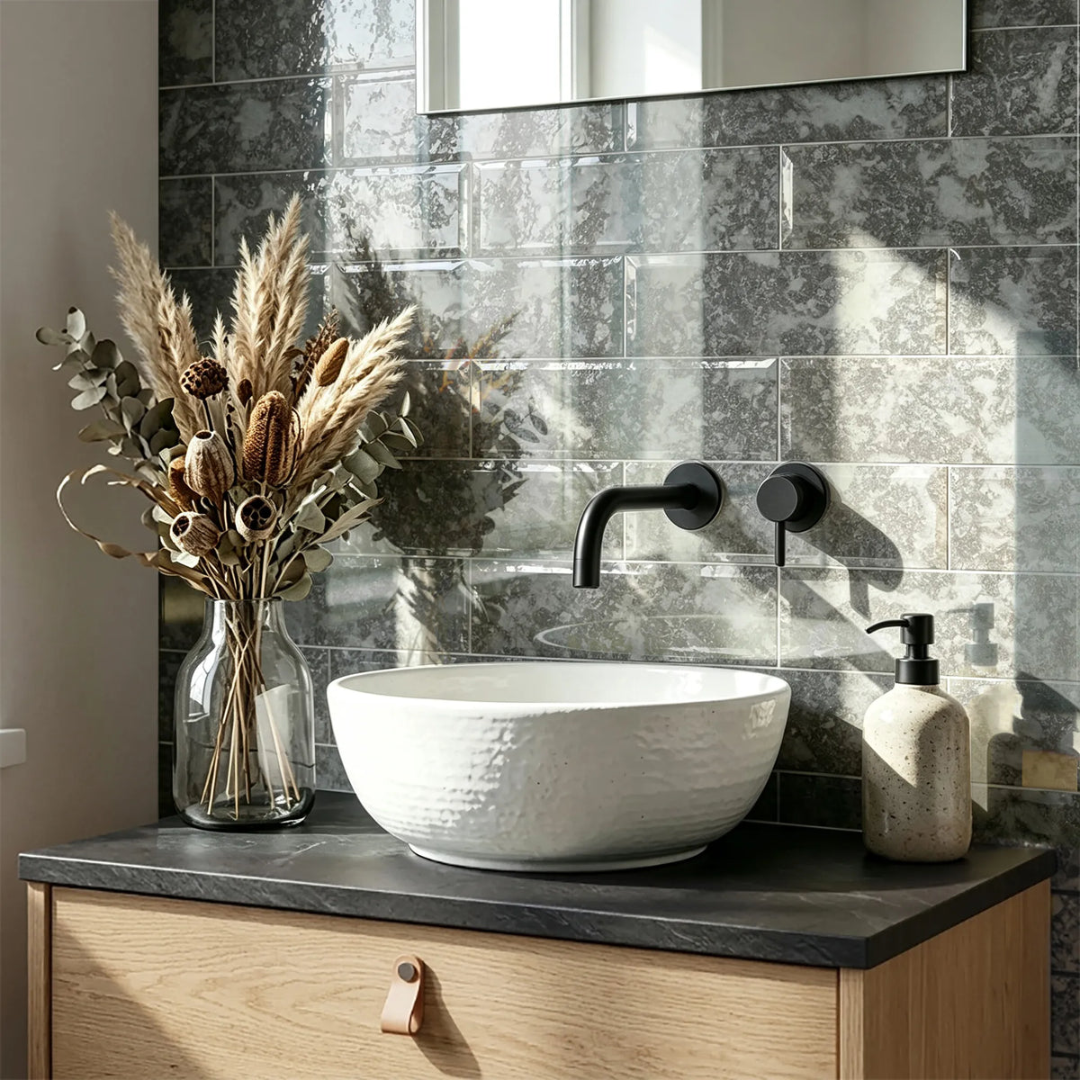 4-in x 12-in Antique Mirror Beveled Mosaic Wall Tile( 6.6 sq. ft. /Box )
