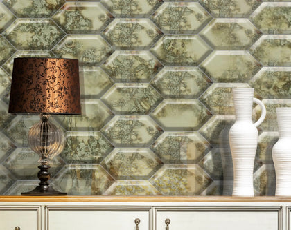 Stretched Hexagon Antique Mirror 4-in x 8-in Glass Mosaic Wall Tile ( 6.6 sq. ft. /Box )
