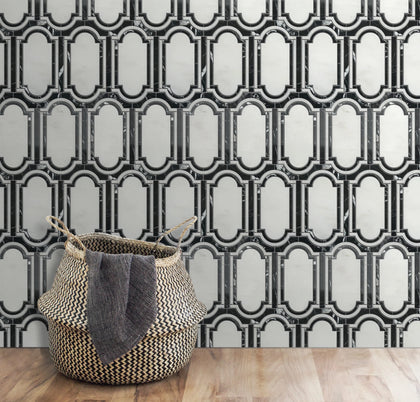 Windows Pattern Oriental Black & White 12-in x 12-in Waterjet Mosaic Floor and Wall Tile( 6 sq. ft. /Box )