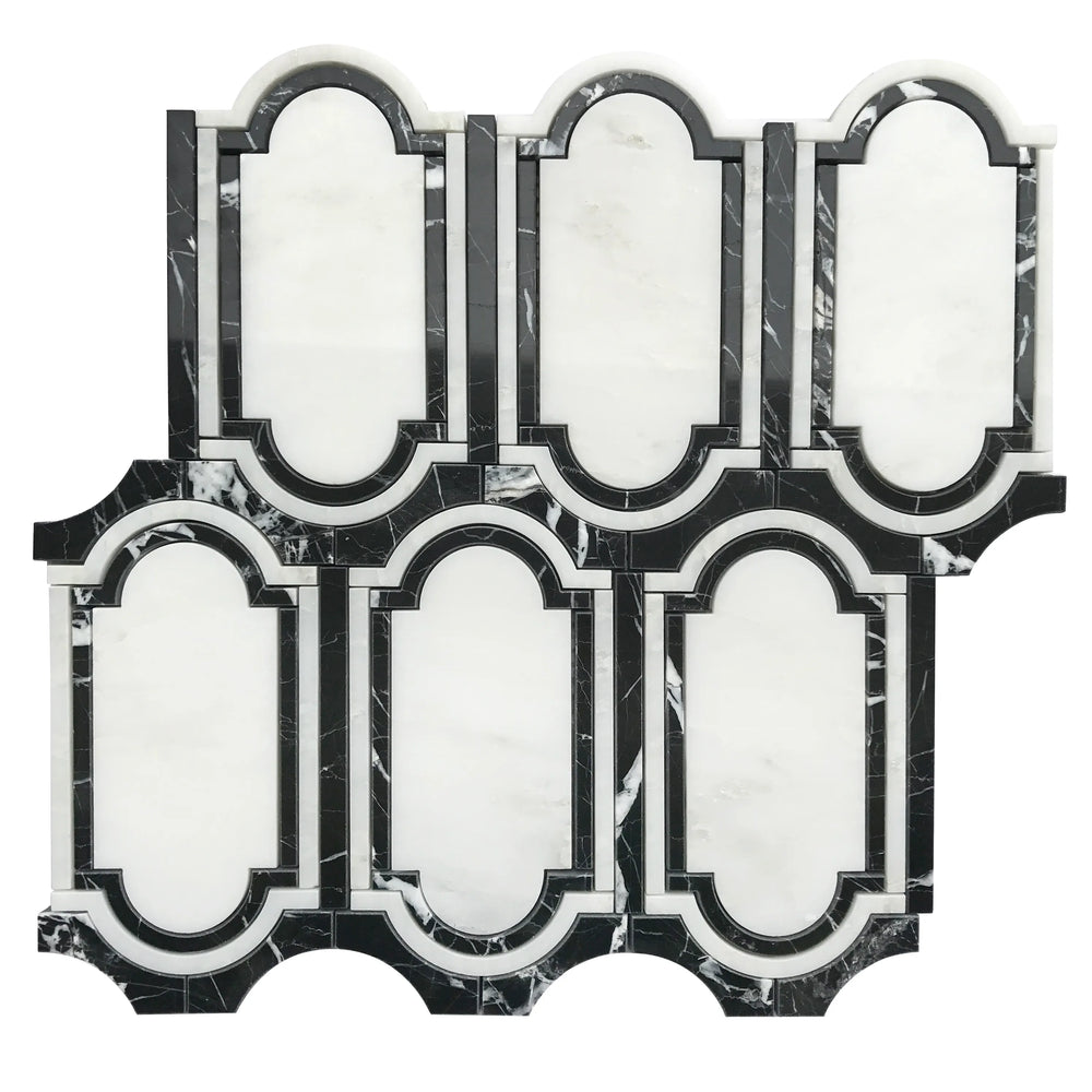 Windows Pattern Oriental Black & White 12-in x 12-in Waterjet Mosaic Floor and Wall Tile( 6 sq. ft. /Box )