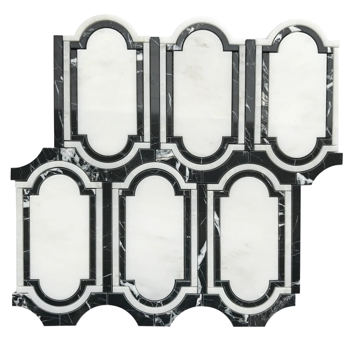 Windows Pattern Oriental Black & White 12-in x 12-in Waterjet Mosaic Floor and Wall Tile( 6 sq. ft. /Box )