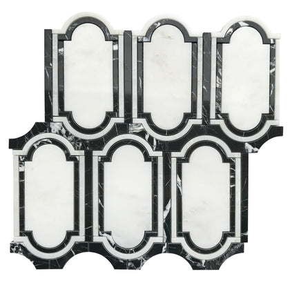 Windows Pattern Oriental Black & White 12-in x 12-in Waterjet Mosaic Floor and Wall Tile( 6 sq. ft. /Box )