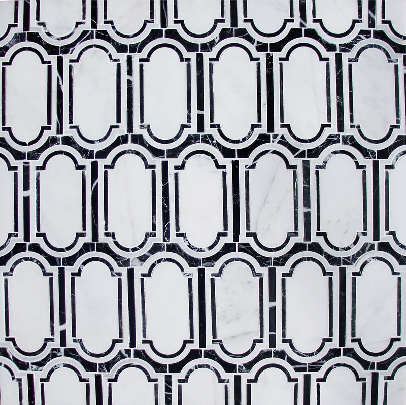 Windows Pattern Oriental Black & White 12-in x 12-in Waterjet Mosaic Floor and Wall Tile( 6 sq. ft. /Box )