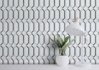 15-in x 12-in Elongated Hexagon Diamond White & Gray  Marble Mosaic  Wall Tile( 6.25 sq. ft. /Box )