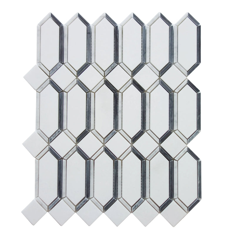 15-in x 12-in Elongated Hexagon Diamond White & Gray  Marble Mosaic  Wall Tile( 6.25 sq. ft. /Box )